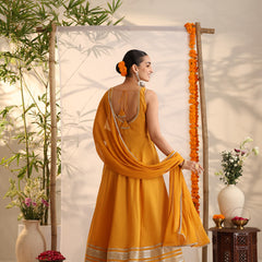 Khushal K Women Cotton Kurta and Palazzo With Dupatta Set - Mustard