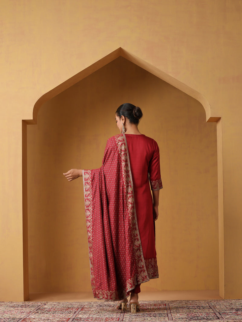 Khushal K Women Ethnic Motifs Embroidered Regular Kurta set