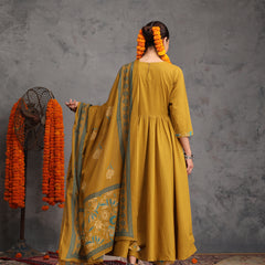 Khushal K Women Cotton Kurta Palazzo Dupatta Set - Mustard