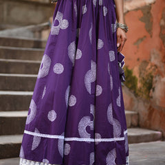 Khushal K Women's Purple Printed Cotton Flared Maxi Skirt