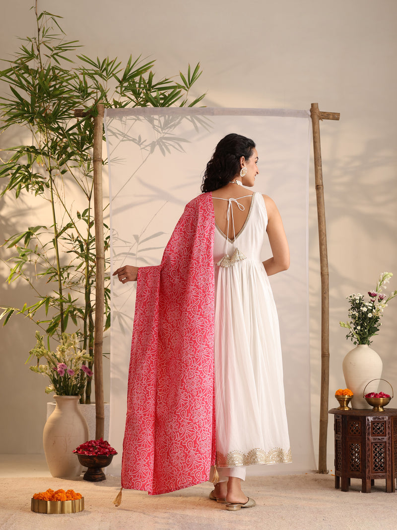 Khushal K Women Cotton Kurta and Palazzo With Dupatta Set - White