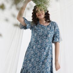 Women Floral Printed Cotton A-Line Above Knee Dress