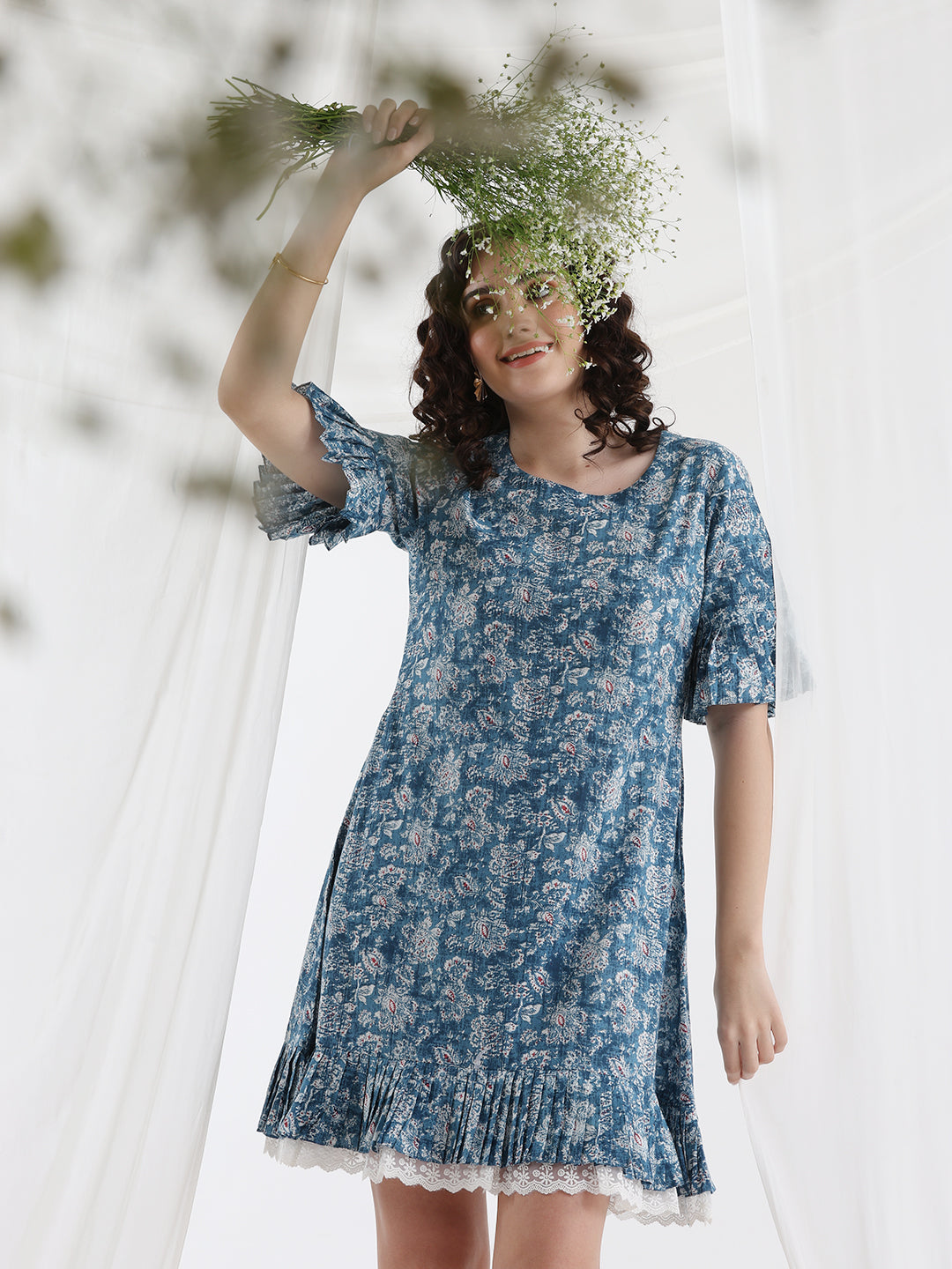 Women Floral Printed Cotton A-Line Above Knee Dress