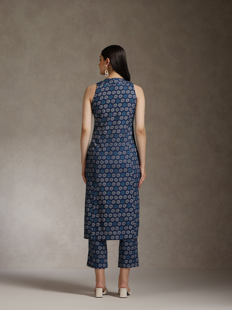 Khushal K Women Ethnic Motifs Printed V-Neck Pure Cotton Kurta set