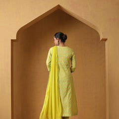 Geometric Printed Pure Cotton Straight Kurta With Palazzo And Dupatta