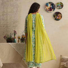Khushal K Women Floral Printed Regular Pure White Cotton Kurta & Palazzo With Dupatta