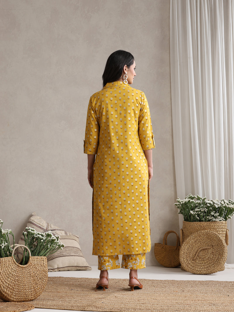 Yellow Floral & Polka Fusion Cotton Cord Set