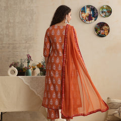 Khushal K Women Floral Printed Regular Pure Cotton Pink Kurta & Palazzo With Dupatta