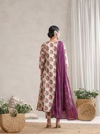 Floral Printed V-Neck Pure Cotton A-Line Kurta with Trousers And Dupatta