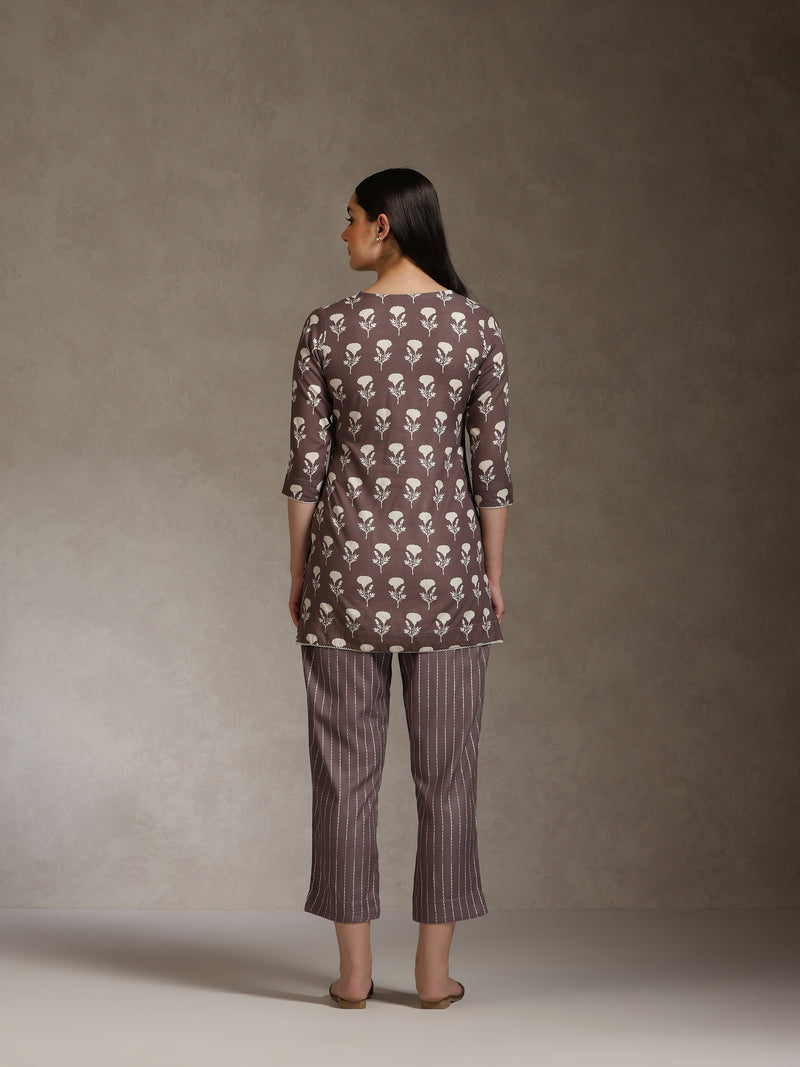 Floral Printed V-Neck Cotton Cord Set