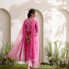 Khushal K Women Cotton Kurta And Palazzo With Dupatta Set - Pink