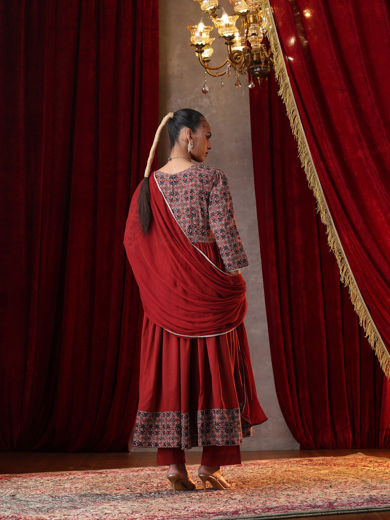 Khushal K Women Cotton kurta and palazzo with dupatta set - Rust