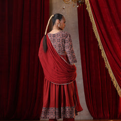 Khushal K Women Cotton kurta and palazzo with dupatta set - Rust