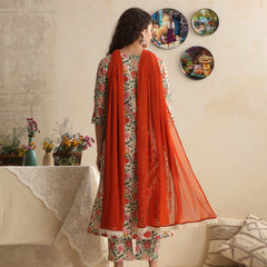 Khushal K Women Floral Printed Regular Pure Cotton White Kurta & Palazzo With Dupatta
