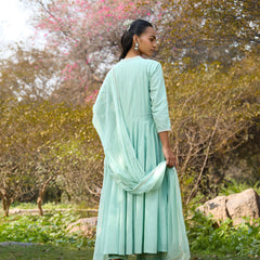 Khushal K Women Cotton Kurta and Palazzo With Dupatta Set - Green