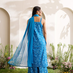 Khushal K Women Cotton Kurta And Palazzo With Dupatta Set - Blue