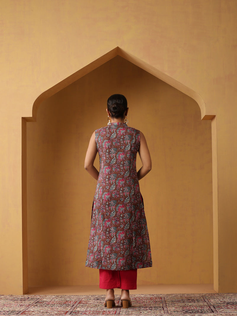 Khushal K Floral Printed Mandarin Collar Pure Cotton Straight Kurta set