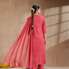 Rayon Anarkali Kurta Set featuring intricate  thread embroidery and a graceful, contrast Chiffon dupatta