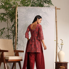 Khushal K Women Cotton kurti and Farshi Salwar with dupatta set - Maroon