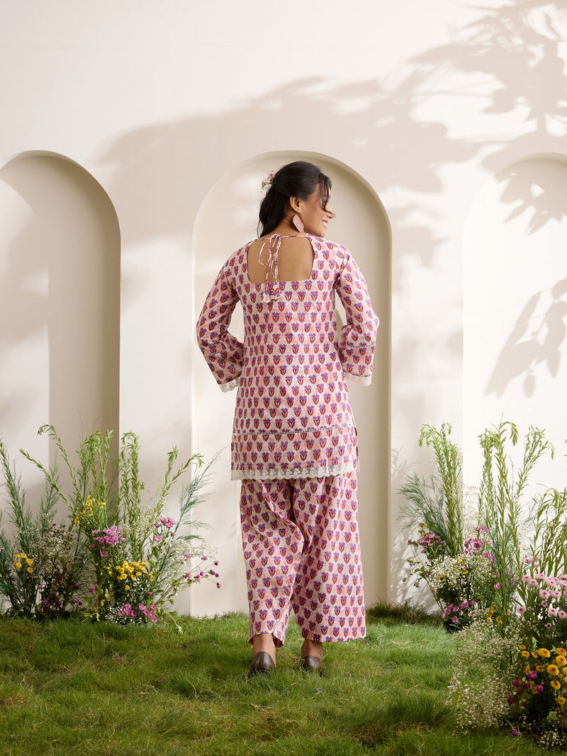 Khushal K Women Cotton Kurti With Farshi Salwar Set - Peach
