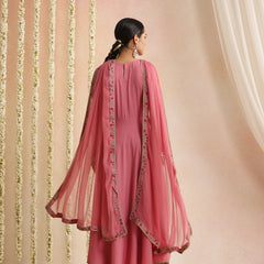 Pink embroidered Kurta with Palazzos with dupatta