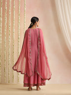 Pink embroidered Kurta with Palazzos with dupatta