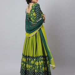 Floral Printed Cotton Lehenga & Blouse With Dupatta