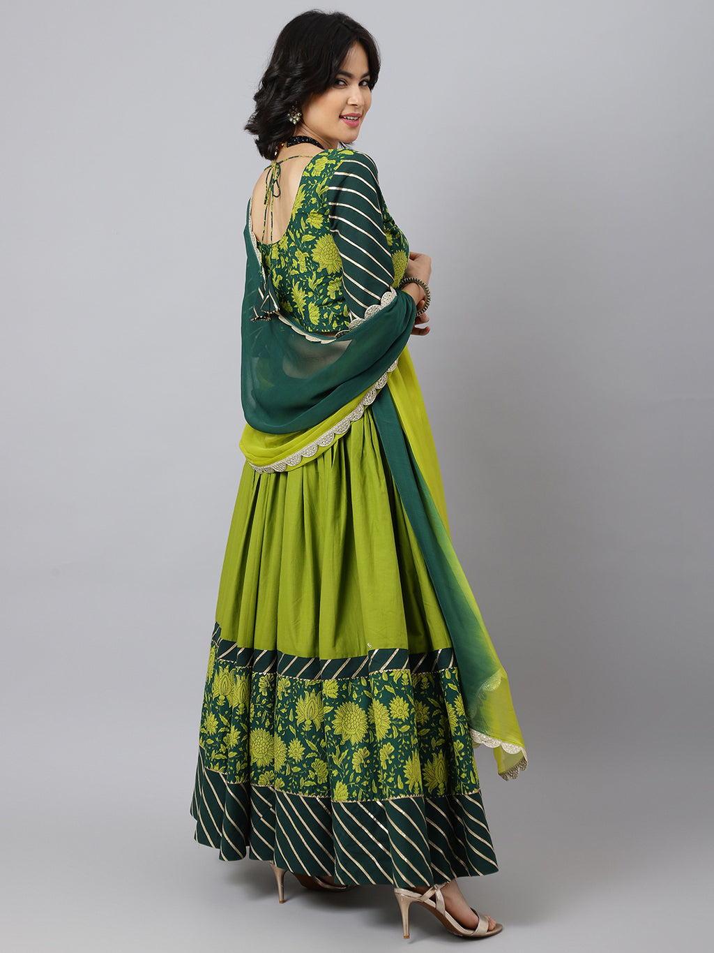Floral Printed Cotton Lehenga & Blouse With Dupatta