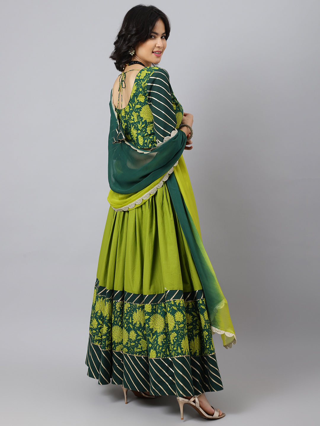Floral Printed Cotton Lehenga & Blouse With Dupatta