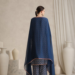 Floral Printed V-Neck Pure Cotton Kurta With Palazzos And Dupatta