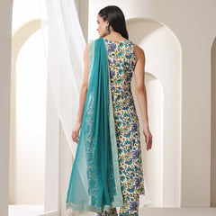 Khushal K Women Floral Printed Cotton Kurta with Trousers & Dupatta