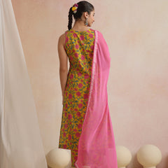 Khushal K Women Cotton Kurta Palazzo Dupatta Set - Yellow