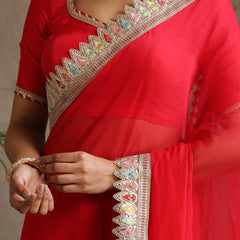 Red Poly Chiffon Fashion Saree