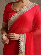 Red Poly Chiffon Fashion Saree