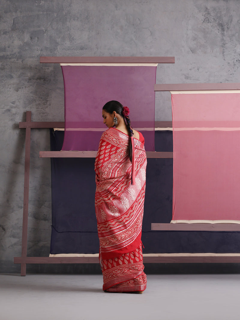 Women Hand Block Cotton Linen Printed saree