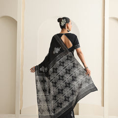 Women Hand Block Black Pure Cotton Printed Saree