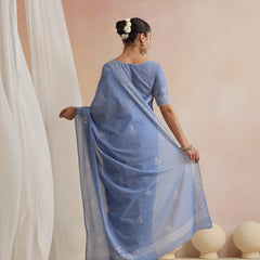 Women Hand Block Blue Pure Cotton Printed Saree