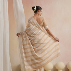 Women Hand Block Brown Pure Cotton Printed Saree