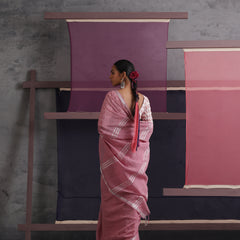 Women Cotton Pink Linen Printed Saree