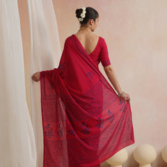 Women Hand Block Pink Pure Cotton Printed Saree