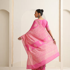 Women Hand Block Pink Pure Cotton Printed Saree