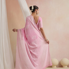 Women Hand Block Pink Pure Cotton Printed Saree