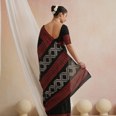 Women Hand Block Black Pure Cotton Printed Saree