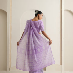 Women Hand Block Purple Pure Cotton Printed Saree