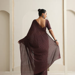 Women Hand Block Brown Pure Cotton Printed Saree
