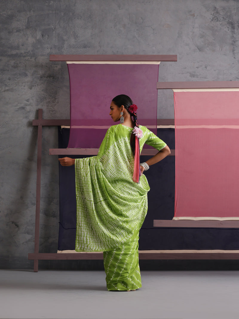 Women Hand Block Green Pure Cotton Printed Saree