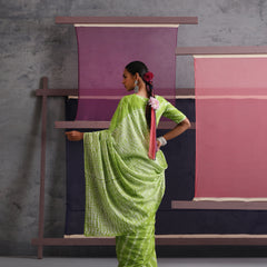 Women Hand Block Green Pure Cotton Printed Saree