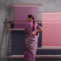 Women Hand Block Purple Cotton Linen Printed Saree