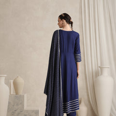 Floral Embroidered Gotta Patti V-Neck Anarkali Kurta With Palazzos & Dupatta