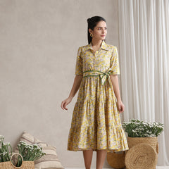 Women Floral Print Shirt Dress